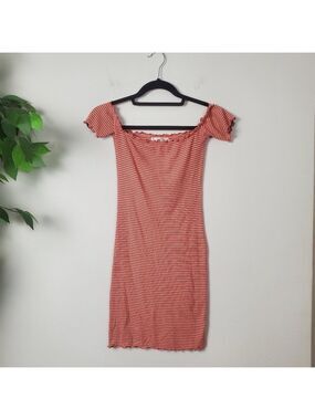 Heart Hips Red White Off Shoulder Mini Dress Small Stretch